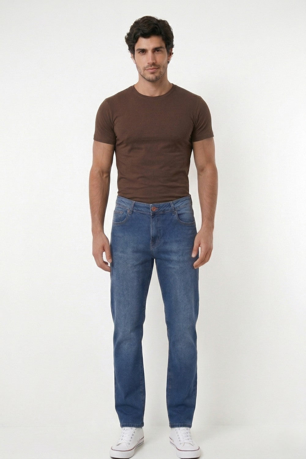 CALÇA JEANS RETA BLUE WASH