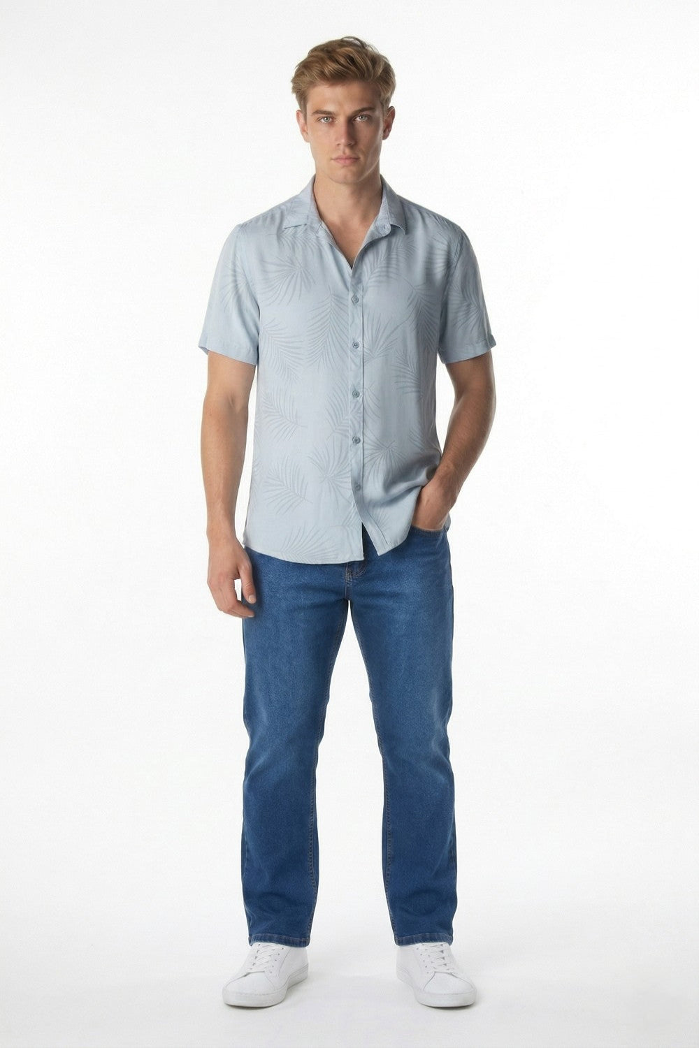 CALÇA JEANS RETA BLUE WASH